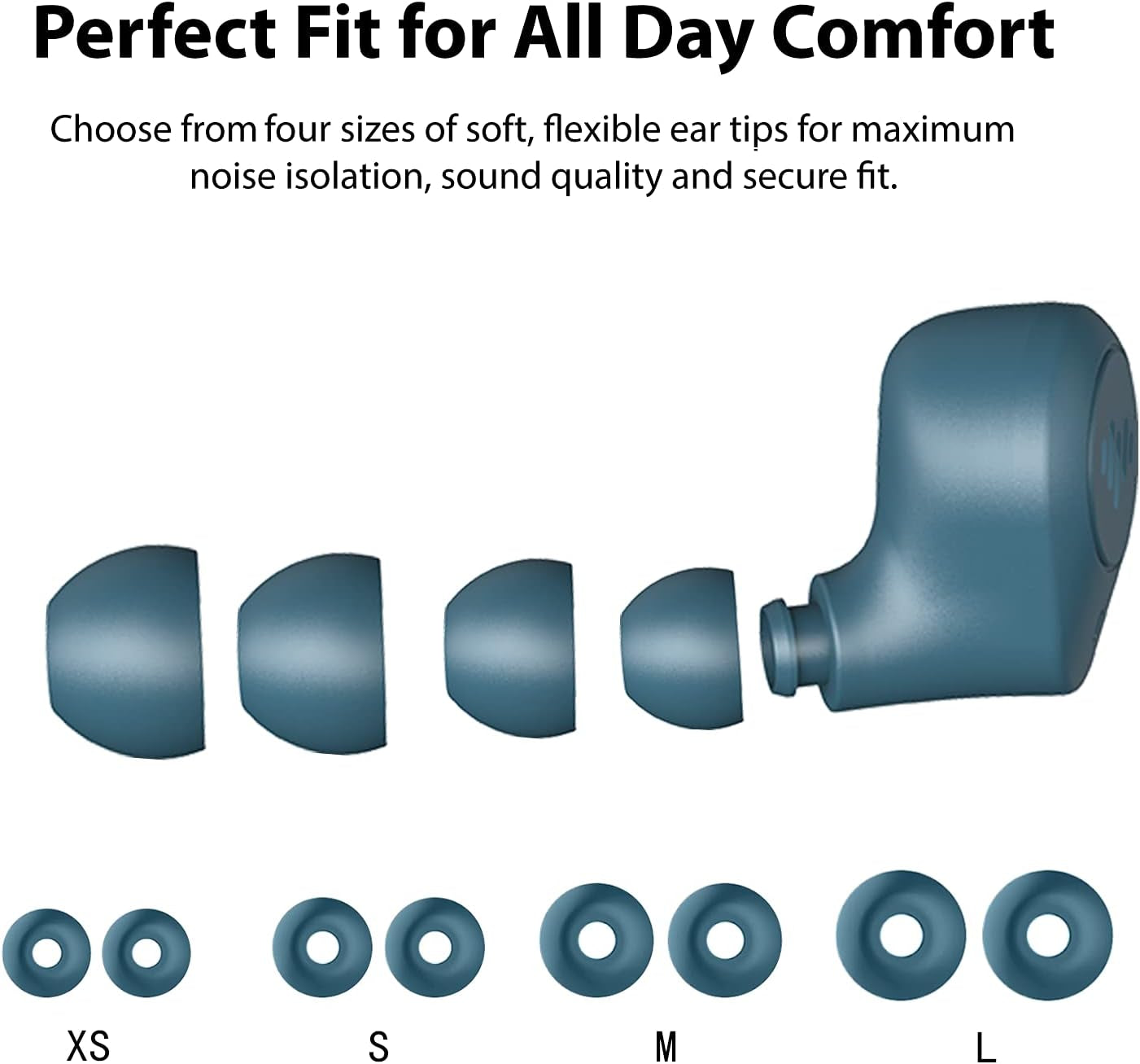 TB200 Pacific Blue True Wireless Earbuds Cordless In-Ear Bluetooth 5.0 with Hands-Free Call Microphone, IPX6 Waterproof Protection, High-Fidelity Sound; Includes Compact Charging Case & 4 Ear Tip
