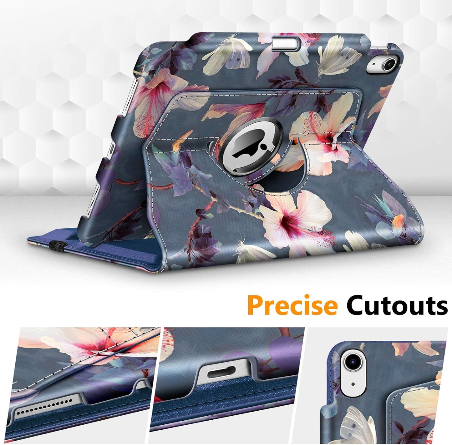 Rotating Case for Ipad Air 11-Inch M3 (2025) / M2 (2024), Ipad Air 5Th (2022) / 4Th Generation (2020) 10.9 Inch - 360 Degree Rotating Protective Stand Cover W/Pencil Holder, Hibiscus