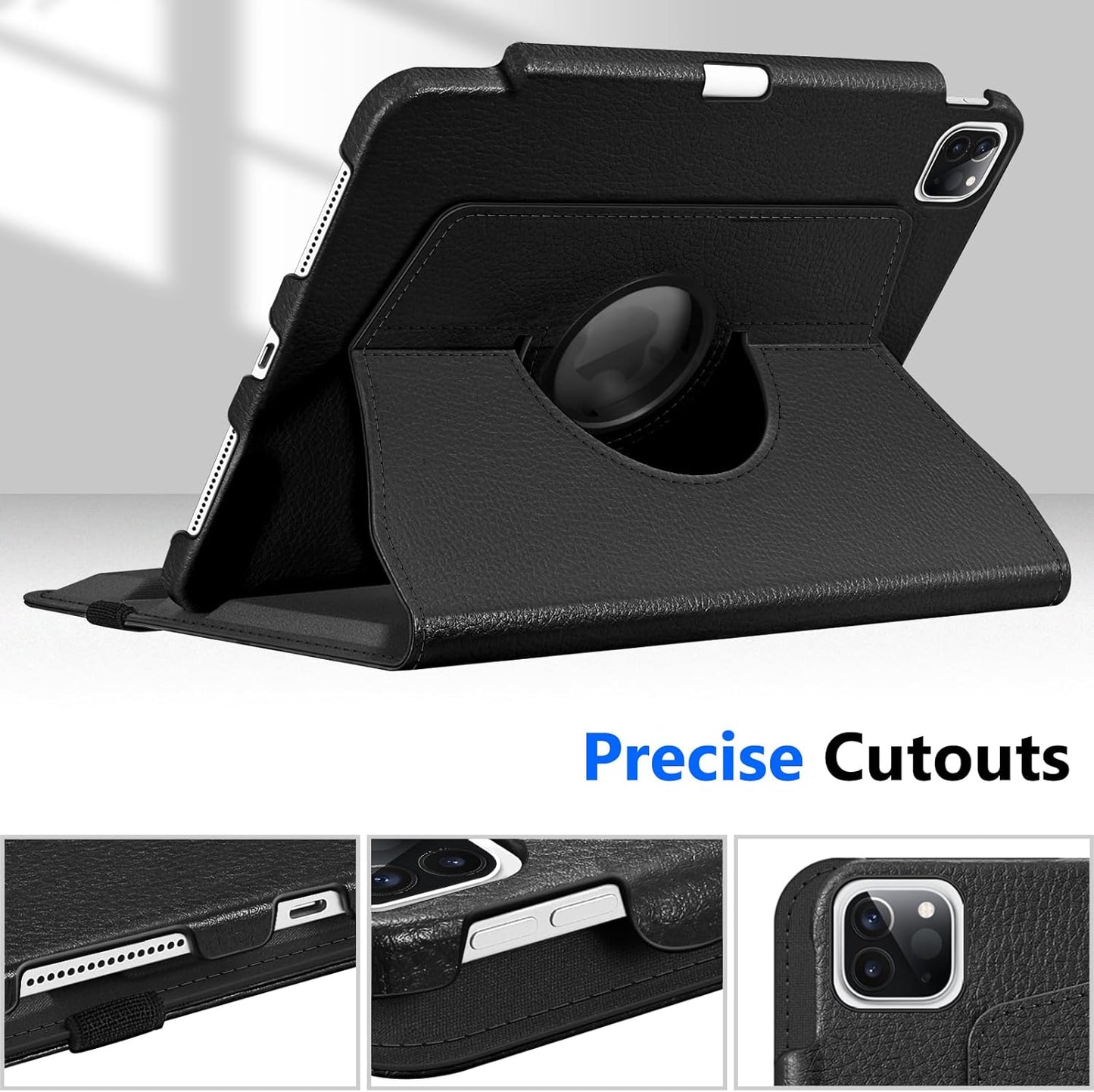 Rotating Case for Ipad Pro 11-Inch (4Th / 3Rd Generation) 2022/2021-360 Degree Swiveling Stand Cover W/Pencil Holder, Auto Sleep/Wake, Also Fit Ipad Pro 11" 2Nd/1St Gen, Black