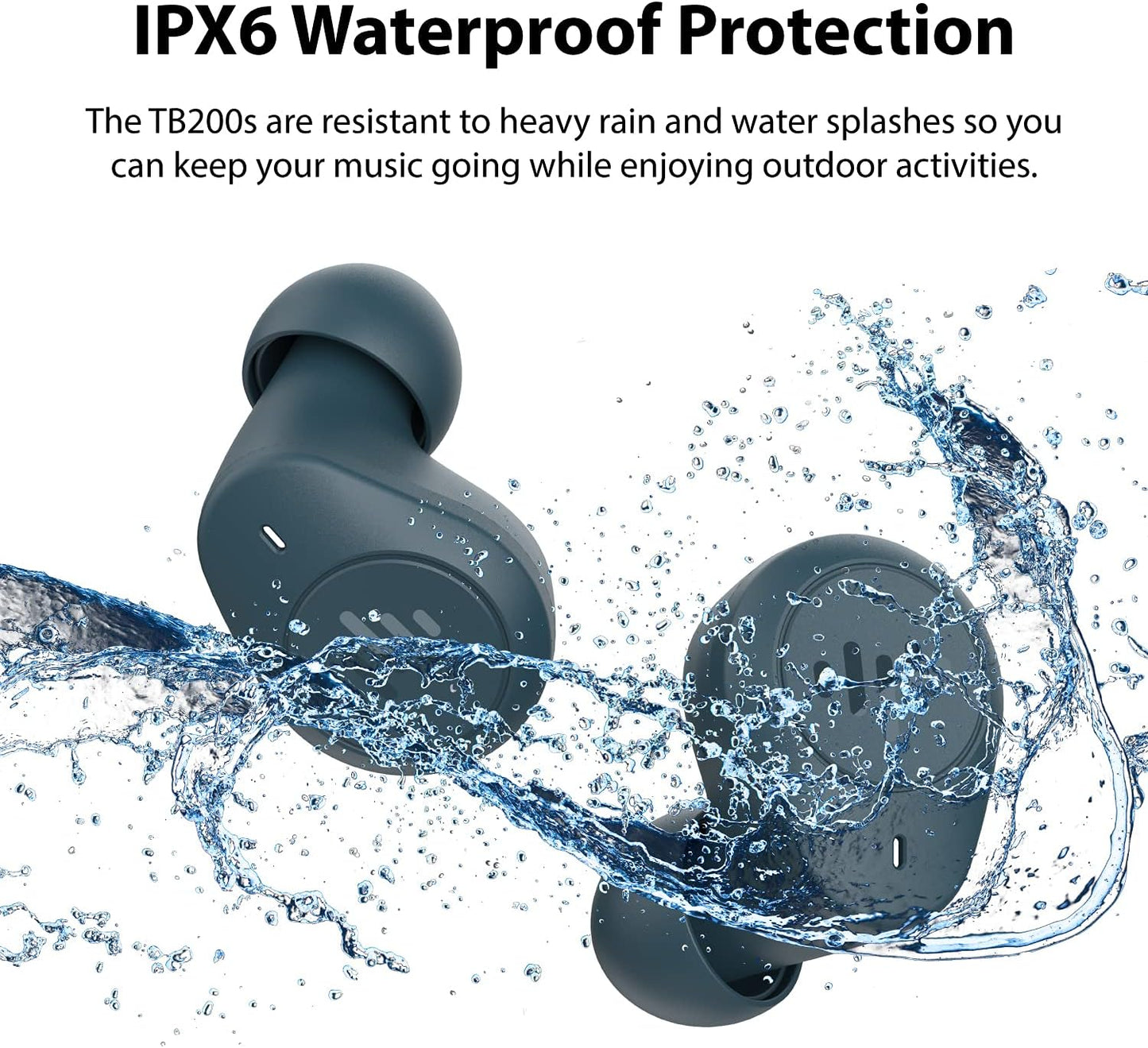 TB200 Pacific Blue True Wireless Earbuds Cordless In-Ear Bluetooth 5.0 with Hands-Free Call Microphone, IPX6 Waterproof Protection, High-Fidelity Sound; Includes Compact Charging Case & 4 Ear Tip