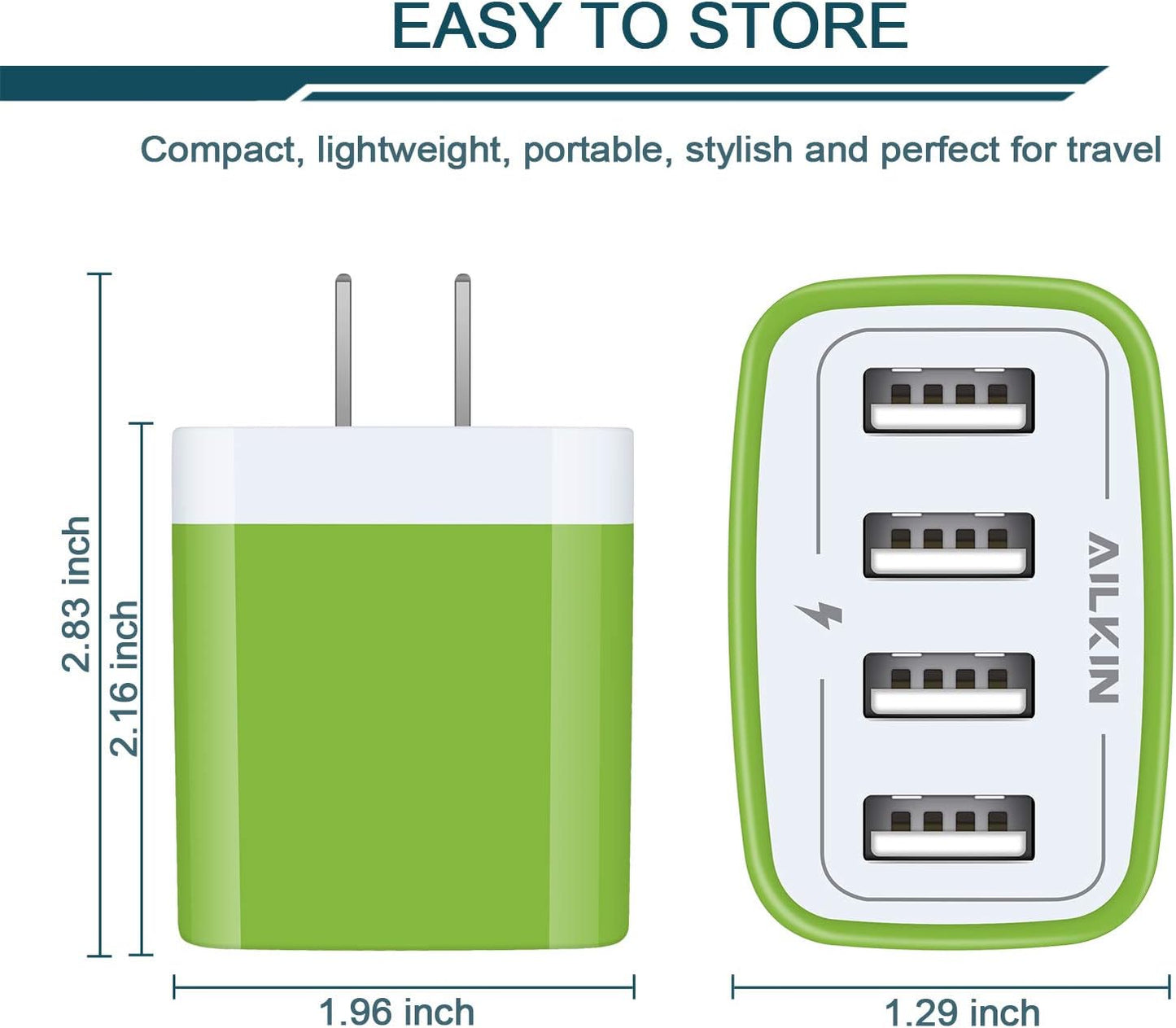 Wall Charger, USB Charger Adapter, 4.8A 4Multi Port Fast Charging Station Power Base Block Plug Cube Brick for Iphone, Ipad, Samsung Galaxy, Moto, Google Pixel, Kindle Fire Plug Cargador Carro