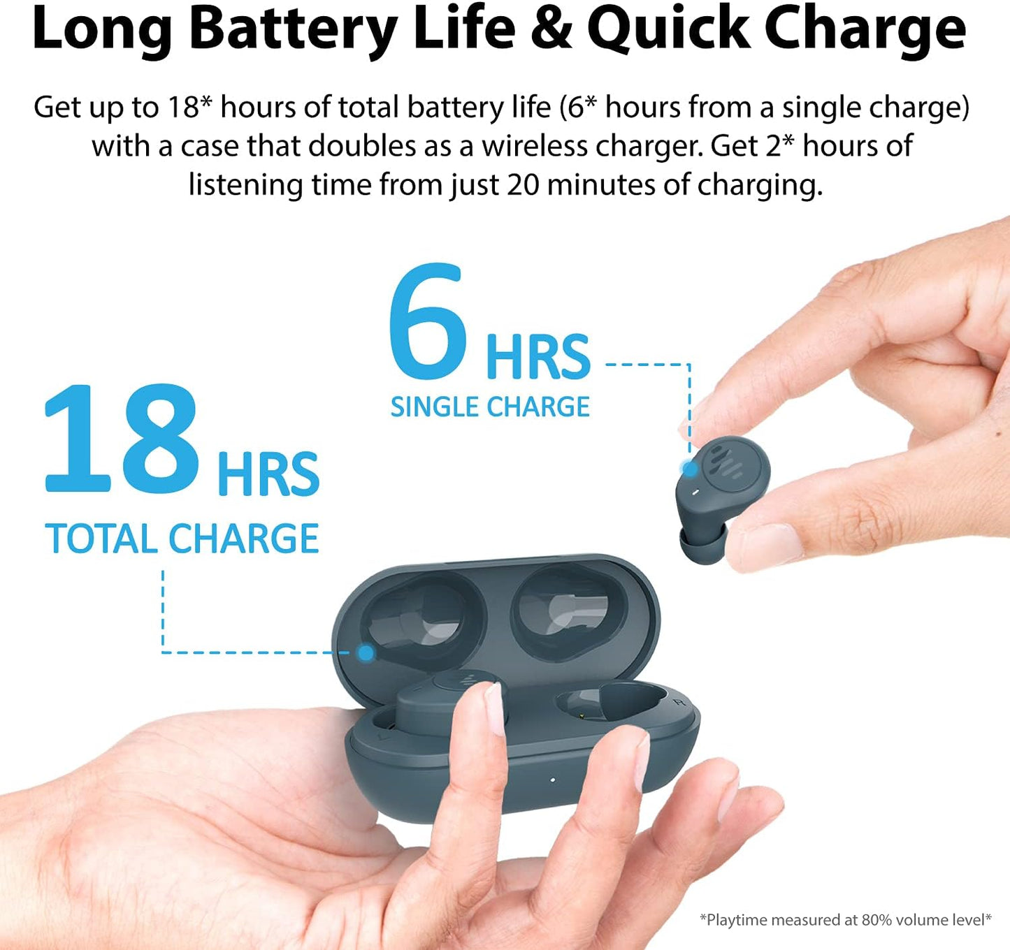 TB200 Pacific Blue True Wireless Earbuds Cordless In-Ear Bluetooth 5.0 with Hands-Free Call Microphone, IPX6 Waterproof Protection, High-Fidelity Sound; Includes Compact Charging Case & 4 Ear Tip