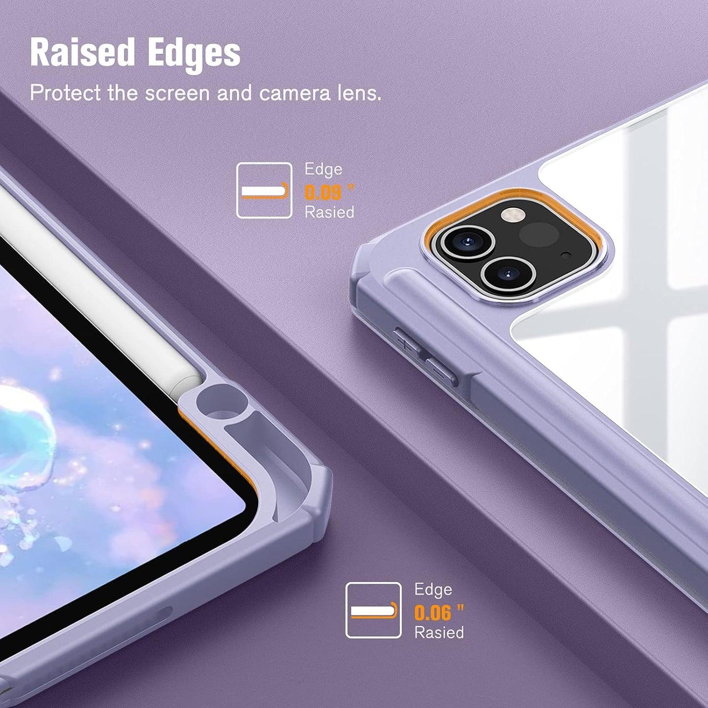 Hybrid Slim Case for Ipad Pro 11-Inch (4Th / 3Rd Generation) 2022/2021 - [Built-In Pencil Holder] Shockproof Cover W/Clear Transparent Back Shell, Also Fit Ipad Pro 11" 2Nd Gen, Lilac Purple