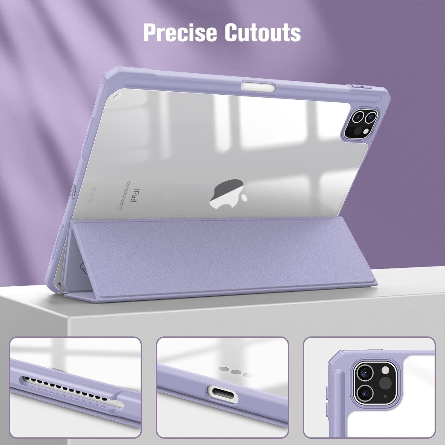 Hybrid Slim Case for Ipad Pro 11-Inch (4Th / 3Rd Generation) 2022/2021 - [Built-In Pencil Holder] Shockproof Cover W/Clear Transparent Back Shell, Also Fit Ipad Pro 11" 2Nd Gen, Lilac Purple
