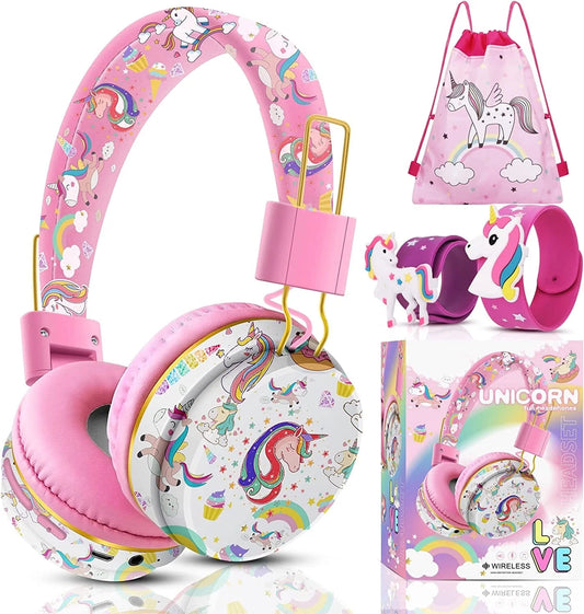 Unicorn Headphones for Girls Kids for School, Kids Bluetooth Headphones with Microphone & 3.5Mm Jack, Teens Toddlers Wireless Headphones with Adjustable Headband for Tablet/Pc