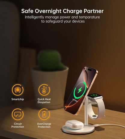 3 in 1 Wireless Charging Station for Apple Devices, Standard 15W Fast Wireless Mag-Safe Charger Stand with 20W Dapter for Iphone 16 15 14 13 12 Pro Max/Plus/Pro/Mini,Iwatch Ultra 1,2 S9/8.., Airpods