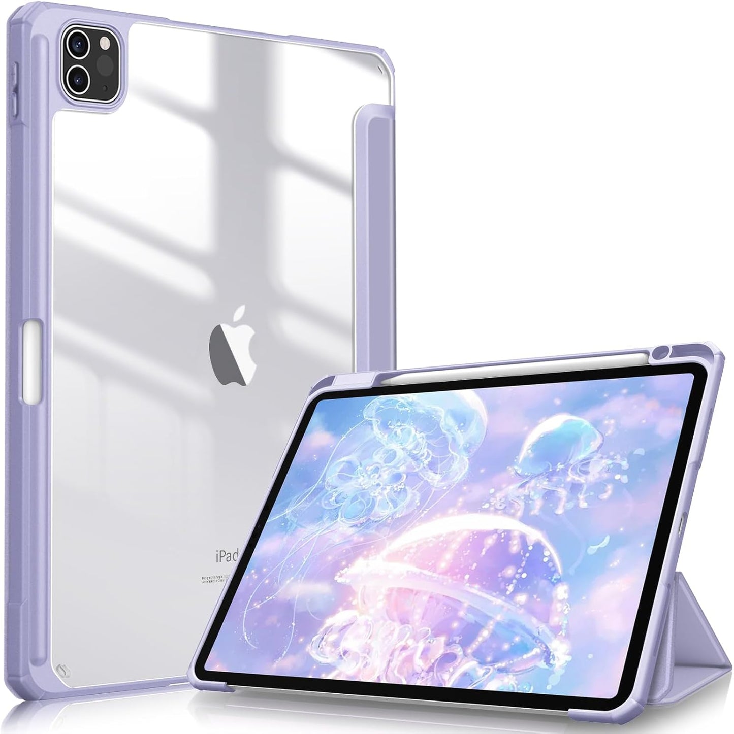 Hybrid Slim Case for Ipad Pro 11-Inch (4Th / 3Rd Generation) 2022/2021 - [Built-In Pencil Holder] Shockproof Cover W/Clear Transparent Back Shell, Also Fit Ipad Pro 11" 2Nd Gen, Lilac Purple
