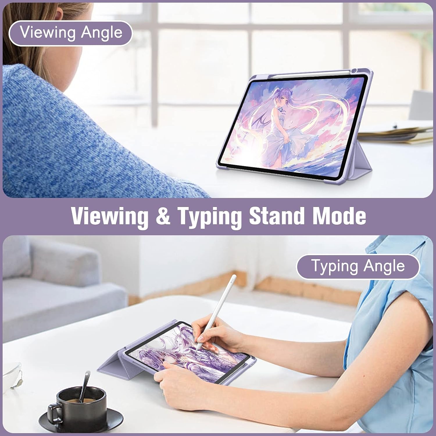 Hybrid Slim Case for Ipad Pro 11-Inch (4Th / 3Rd Generation) 2022/2021 - [Built-In Pencil Holder] Shockproof Cover W/Clear Transparent Back Shell, Also Fit Ipad Pro 11" 2Nd Gen, Lilac Purple