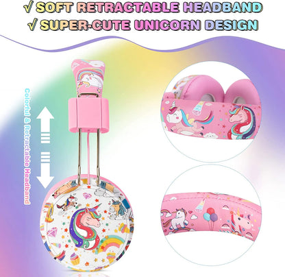 Unicorn Headphones for Girls Kids for School, Kids Bluetooth Headphones with Microphone & 3.5Mm Jack, Teens Toddlers Wireless Headphones with Adjustable Headband for Tablet/Pc