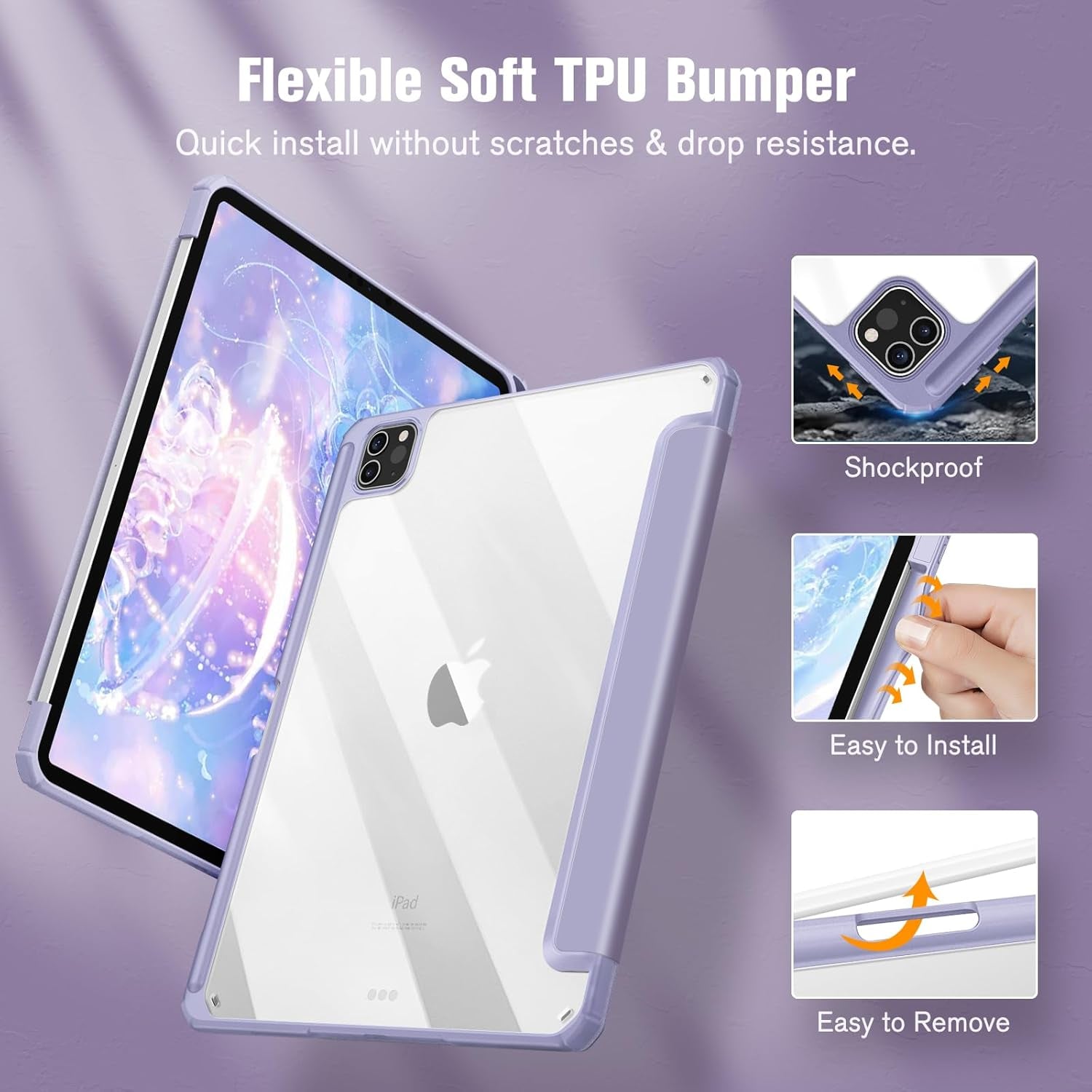 Hybrid Slim Case for Ipad Pro 11-Inch (4Th / 3Rd Generation) 2022/2021 - [Built-In Pencil Holder] Shockproof Cover W/Clear Transparent Back Shell, Also Fit Ipad Pro 11" 2Nd Gen, Lilac Purple