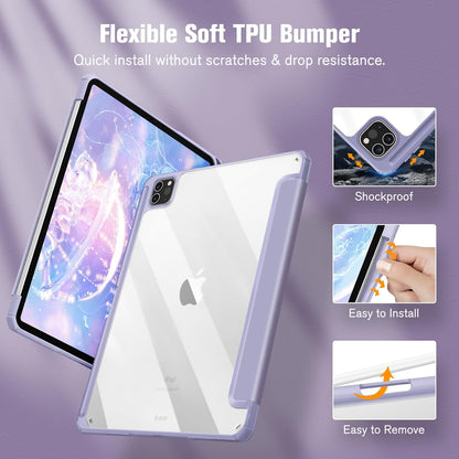 Hybrid Slim Case for Ipad Pro 11-Inch (4Th / 3Rd Generation) 2022/2021 - [Built-In Pencil Holder] Shockproof Cover W/Clear Transparent Back Shell, Also Fit Ipad Pro 11" 2Nd Gen, Lilac Purple